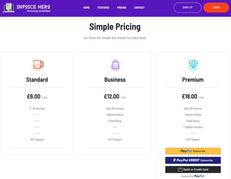 Invoiv versus Invoice Hero feature and pricing comparison