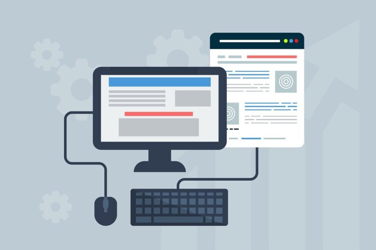 Illustration of a business website and digital tools representing how to build a strong online presence for a small business