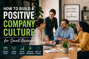 positive company culture for small business team collaboration meeting